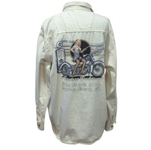 Bike Week 2012 Button Down L Cotton Biker Long Sleeve Shirt Daytona Off White